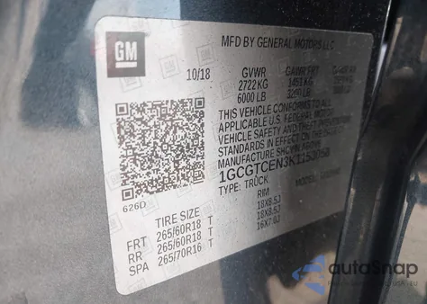 2019 Chevrolet Colorado Lt из США, поврежденный, VIN 1GCGTCEN3K1153058